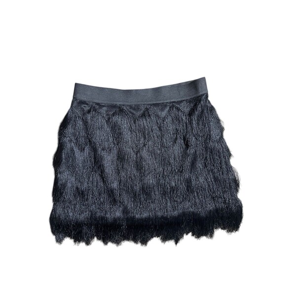 BCBG Maxazria Black Tiered Fringe Mini Skirt Black Sz Xs Flapper Style Festival - Picture 1 of 10